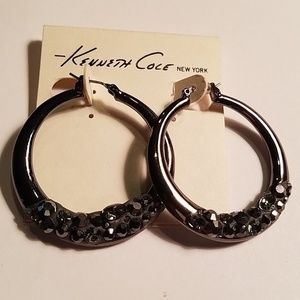 Kenneth Cole‎ Black stones on hoop earrings